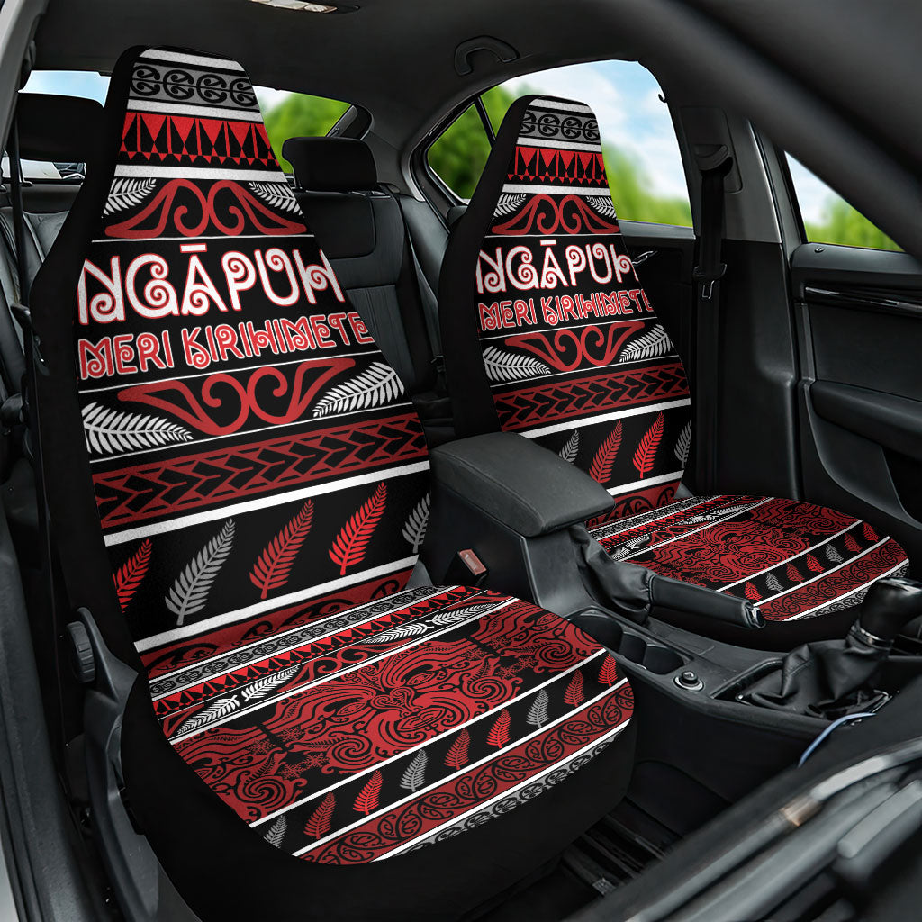 Ngapuhi Aotearoa Meri Kirihimete Car Seat Cover Maori Silver Fern Koru Tribal Pattern