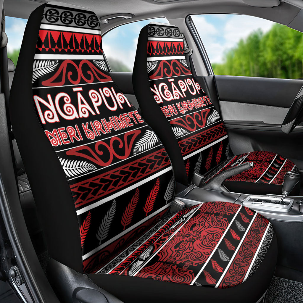 Ngapuhi Aotearoa Meri Kirihimete Car Seat Cover Maori Silver Fern Koru Tribal Pattern