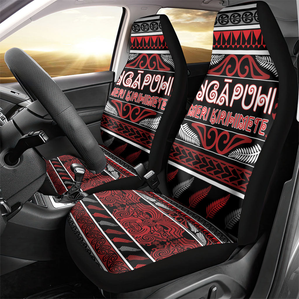 Ngapuhi Aotearoa Meri Kirihimete Car Seat Cover Maori Silver Fern Koru Tribal Pattern