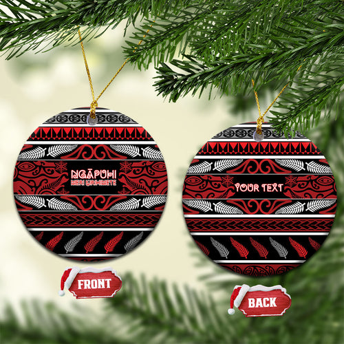 Personalised Ngapuhi Aotearoa Meri Kirihimete Ceramic Ornament Maori Silver Fern Koru Tribal Pattern