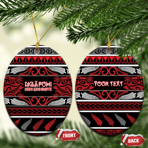 Personalised Ngapuhi Aotearoa Meri Kirihimete Ceramic Ornament Maori Silver Fern Koru Tribal Pattern