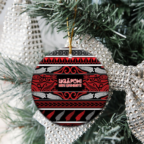 Personalised Ngapuhi Aotearoa Meri Kirihimete Ceramic Ornament Maori Silver Fern Koru Tribal Pattern