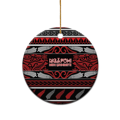 Personalised Ngapuhi Aotearoa Meri Kirihimete Ceramic Ornament Maori Silver Fern Koru Tribal Pattern