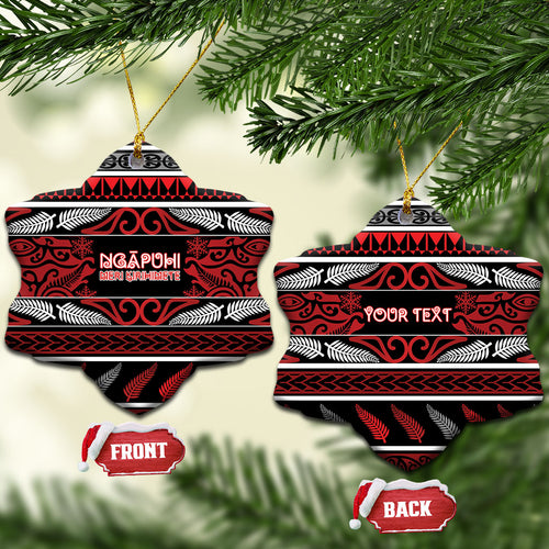 Personalised Ngapuhi Aotearoa Meri Kirihimete Ceramic Ornament Maori Silver Fern Koru Tribal Pattern