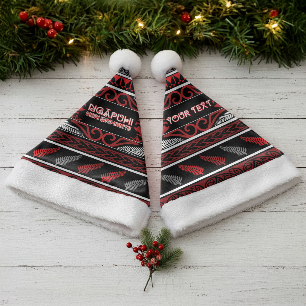 Personalised Ngapuhi Aotearoa Meri Kirihimete Christmas Santa Hat Maori Silver Fern Koru Tribal Pattern