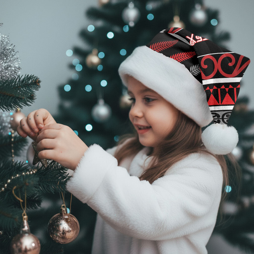 Personalised Ngapuhi Aotearoa Meri Kirihimete Christmas Santa Hat Maori Silver Fern Koru Tribal Pattern