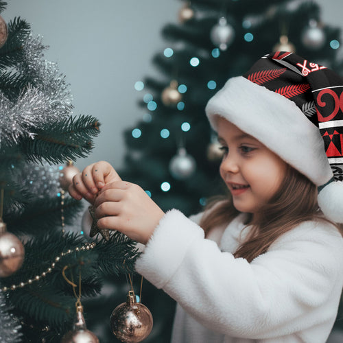 Personalised Ngapuhi Aotearoa Meri Kirihimete Christmas Santa Hat Maori Silver Fern Koru Tribal Pattern