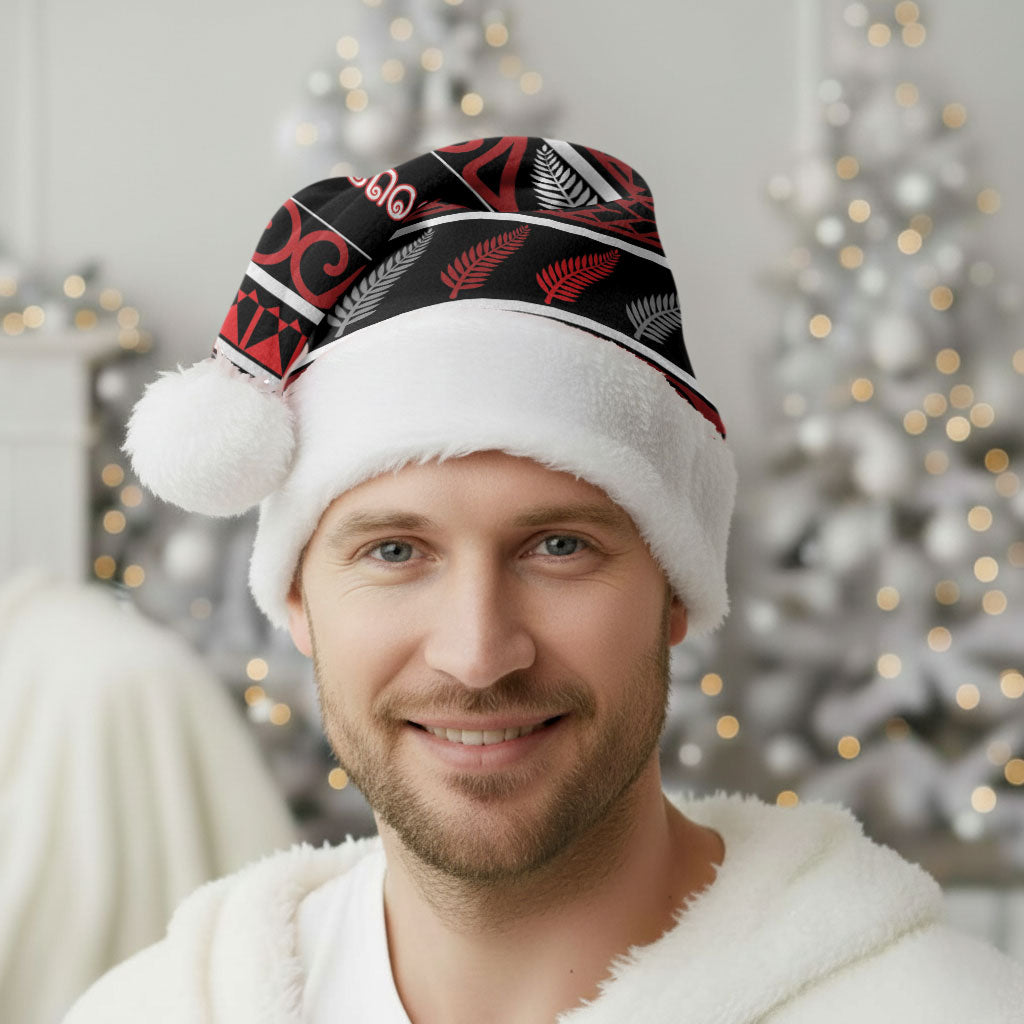 Personalised Ngapuhi Aotearoa Meri Kirihimete Christmas Santa Hat Maori Silver Fern Koru Tribal Pattern