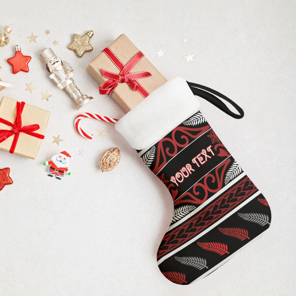 Personalised Ngapuhi Aotearoa Meri Kirihimete Christmas Stocking Maori Silver Fern Koru Tribal Pattern
