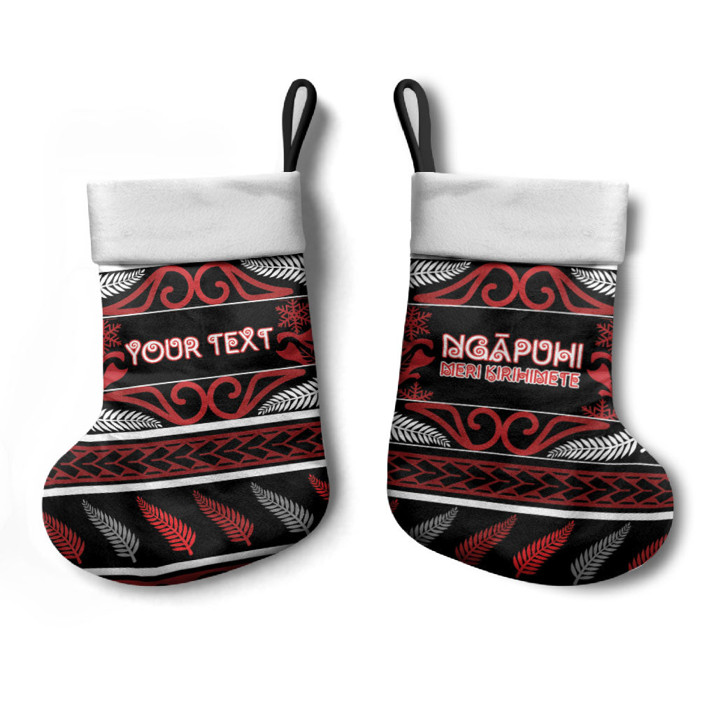 Personalised Ngapuhi Aotearoa Meri Kirihimete Christmas Stocking Maori Silver Fern Koru Tribal Pattern