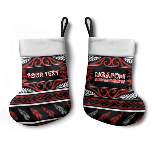 Personalised Ngapuhi Aotearoa Meri Kirihimete Christmas Stocking Maori Silver Fern Koru Tribal Pattern