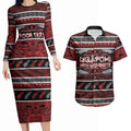 Personalised Ngapuhi Aotearoa Meri Kirihimete Couples Matching Long Sleeve Bodycon Dress and Hawaiian Shirt Maori Silver Fern Koru Tribal Pattern
