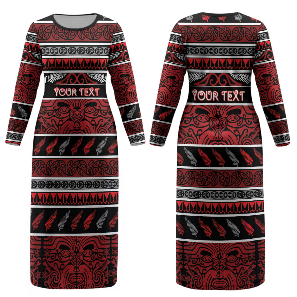 Personalised Ngapuhi Aotearoa Meri Kirihimete Couples Matching Long Sleeve Bodycon Dress and Hawaiian Shirt Maori Silver Fern Koru Tribal Pattern