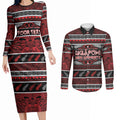 Personalised Ngapuhi Aotearoa Meri Kirihimete Couples Matching Long Sleeve Bodycon Dress and Long Sleeve Button Shirt Maori Silver Fern Koru Tribal Pattern