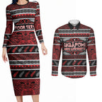 Personalised Ngapuhi Aotearoa Meri Kirihimete Couples Matching Long Sleeve Bodycon Dress and Long Sleeve Button Shirt Maori Silver Fern Koru Tribal Pattern