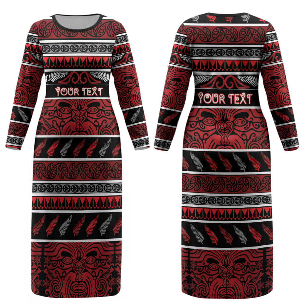 Personalised Ngapuhi Aotearoa Meri Kirihimete Couples Matching Long Sleeve Bodycon Dress and Long Sleeve Button Shirt Maori Silver Fern Koru Tribal Pattern