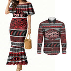 Personalised Ngapuhi Aotearoa Meri Kirihimete Couples Matching Mermaid Dress and Long Sleeve Button Shirt Maori Silver Fern Koru Tribal Pattern