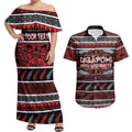 Personalised Ngapuhi Aotearoa Meri Kirihimete Couples Matching Off Shoulder Maxi Dress and Hawaiian Shirt Maori Silver Fern Koru Tribal Pattern
