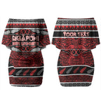 Personalised Ngapuhi Aotearoa Meri Kirihimete Couples Matching Off Shoulder Short Dress and Hawaiian Shirt Maori Silver Fern Koru Tribal Pattern
