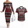 Personalised Ngapuhi Aotearoa Meri Kirihimete Couples Matching Off The Shoulder Long Sleeve Dress and Hawaiian Shirt Maori Silver Fern Koru Tribal Pattern