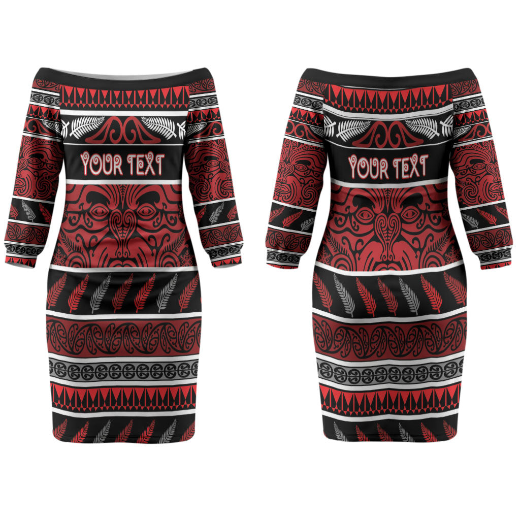 Personalised Ngapuhi Aotearoa Meri Kirihimete Couples Matching Off The Shoulder Long Sleeve Dress and Long Sleeve Button Shirt Maori Silver Fern Koru Tribal Pattern