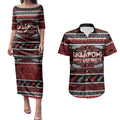 Personalised Ngapuhi Aotearoa Meri Kirihimete Couples Matching Puletasi and Hawaiian Shirt Maori Silver Fern Koru Tribal Pattern