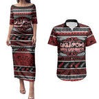 Personalised Ngapuhi Aotearoa Meri Kirihimete Couples Matching Puletasi and Hawaiian Shirt Maori Silver Fern Koru Tribal Pattern