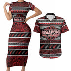 Personalised Ngapuhi Aotearoa Meri Kirihimete Couples Matching Short Sleeve Bodycon Dress and Hawaiian Shirt Maori Silver Fern Koru Tribal Pattern