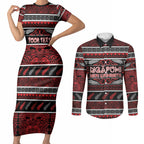 Personalised Ngapuhi Aotearoa Meri Kirihimete Couples Matching Short Sleeve Bodycon Dress and Long Sleeve Button Shirt Maori Silver Fern Koru Tribal Pattern