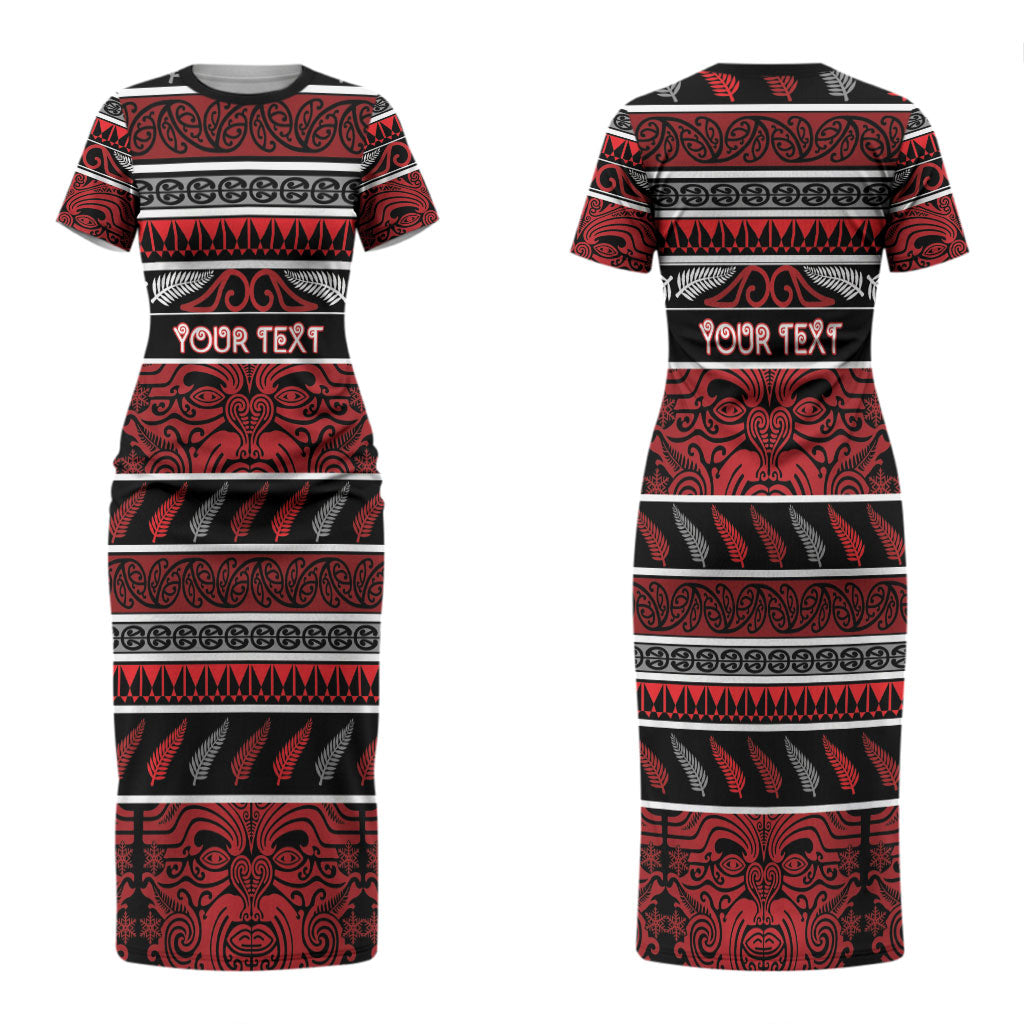 Personalised Ngapuhi Aotearoa Meri Kirihimete Couples Matching Short Sleeve Bodycon Dress and Long Sleeve Button Shirt Maori Silver Fern Koru Tribal Pattern