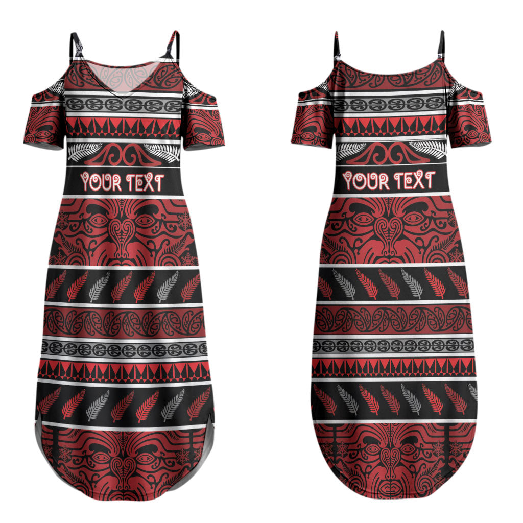 Personalised Ngapuhi Aotearoa Meri Kirihimete Couples Matching Summer Maxi Dress and Long Sleeve Button Shirt Maori Silver Fern Koru Tribal Pattern