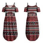 Personalised Ngapuhi Aotearoa Meri Kirihimete Couples Matching Summer Maxi Dress and Long Sleeve Button Shirt Maori Silver Fern Koru Tribal Pattern