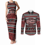 Personalised Ngapuhi Aotearoa Meri Kirihimete Couples Matching Tank Maxi Dress and Long Sleeve Button Shirt Maori Silver Fern Koru Tribal Pattern