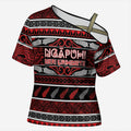 Personalised Ngapuhi Aotearoa Meri Kirihimete Cross Shoulder Shirt Maori Silver Fern Koru Tribal Pattern