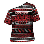 Personalised Ngapuhi Aotearoa Meri Kirihimete Cross Shoulder Shirt Maori Silver Fern Koru Tribal Pattern