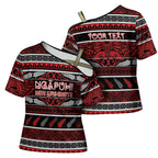 Personalised Ngapuhi Aotearoa Meri Kirihimete Cross Shoulder Shirt Maori Silver Fern Koru Tribal Pattern