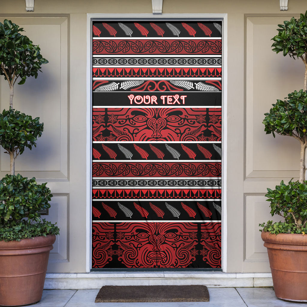 Personalised Ngapuhi Aotearoa Meri Kirihimete Door Cover Maori Silver Fern Koru Tribal Pattern
