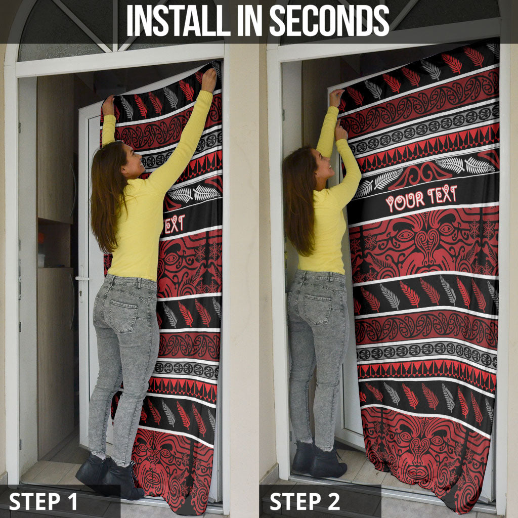 Personalised Ngapuhi Aotearoa Meri Kirihimete Door Cover Maori Silver Fern Koru Tribal Pattern