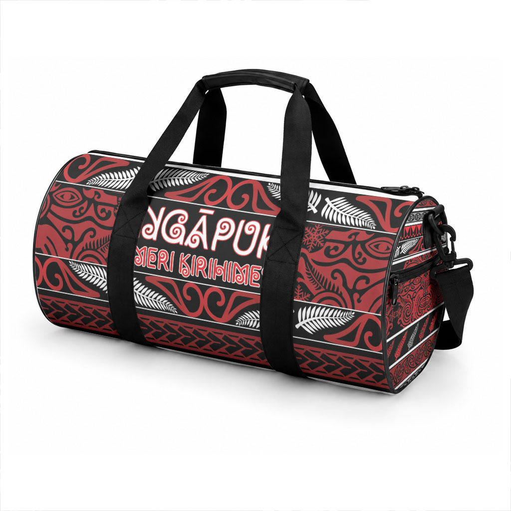 Ngapuhi Aotearoa Meri Kirihimete Duffle Bag Maori Silver Fern Koru Tribal Pattern