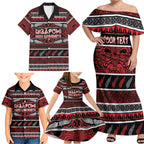 Personalised Ngapuhi Aotearoa Meri Kirihimete Family Matching Off Shoulder Maxi Dress and Hawaiian Shirt Maori Silver Fern Koru Tribal Pattern