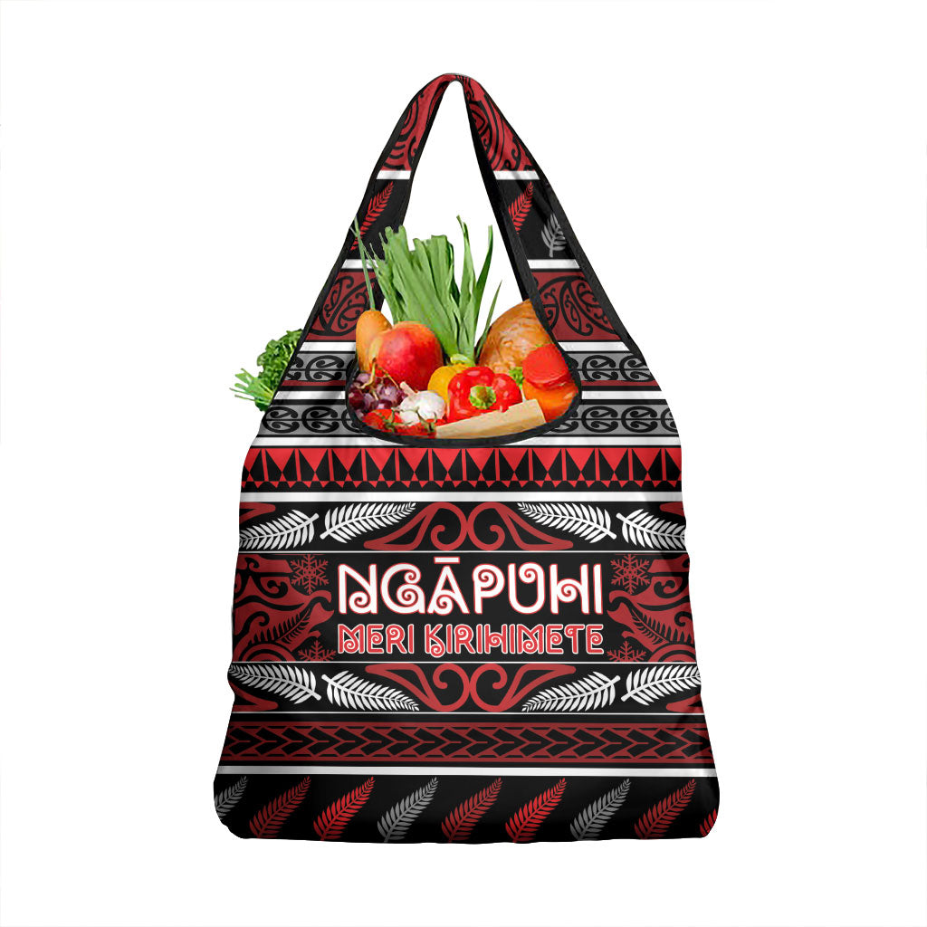 Ngapuhi Aotearoa Meri Kirihimete Grocery Bag Maori Silver Fern Koru Tribal Pattern