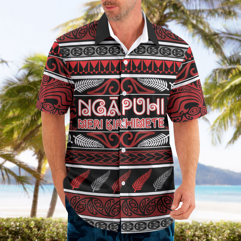 Personalised Ngapuhi Aotearoa Meri Kirihimete Hawaiian Shirt Maori Silver Fern Koru Tribal Pattern