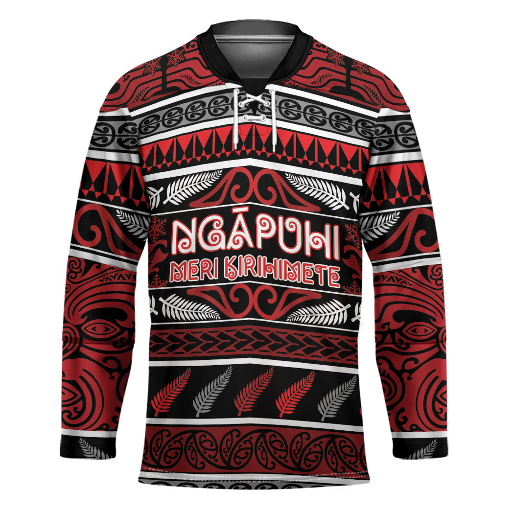Personalised Ngapuhi Aotearoa Meri Kirihimete Hockey Jersey Maori Silver Fern Koru Tribal Pattern