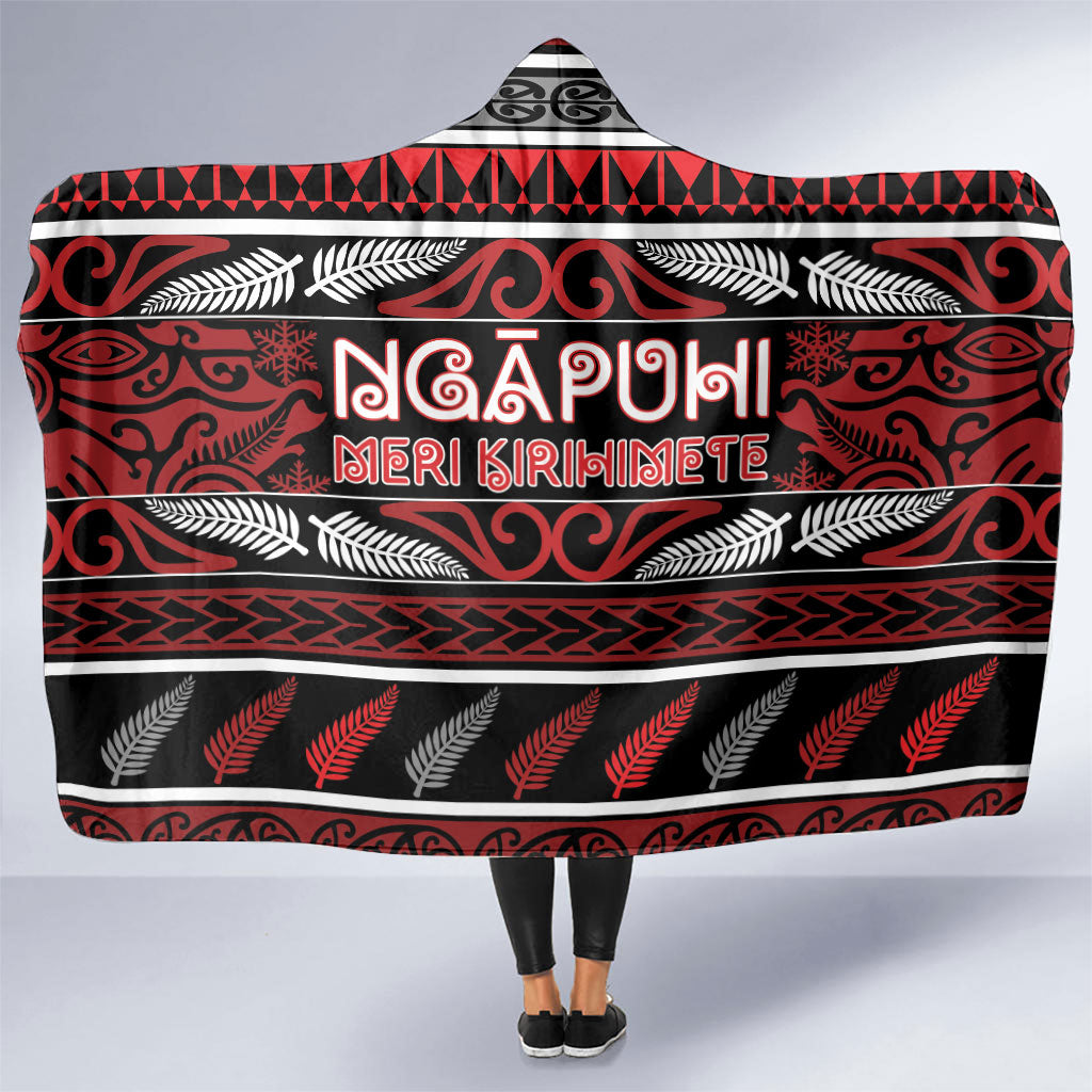 Ngapuhi Aotearoa Meri Kirihimete Hooded Blanket Maori Silver Fern Koru Tribal Pattern