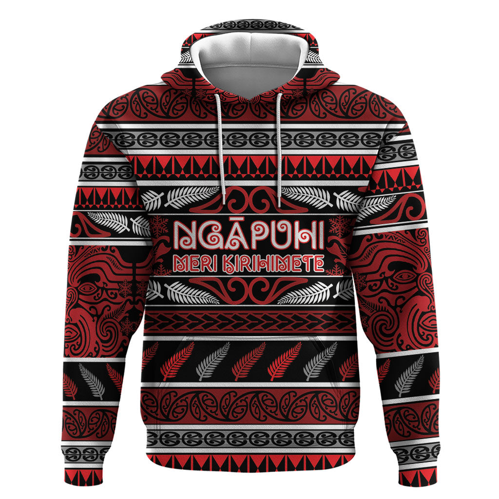 Personalised Ngapuhi Aotearoa Meri Kirihimete Hoodie Maori Silver Fern Koru Tribal Pattern