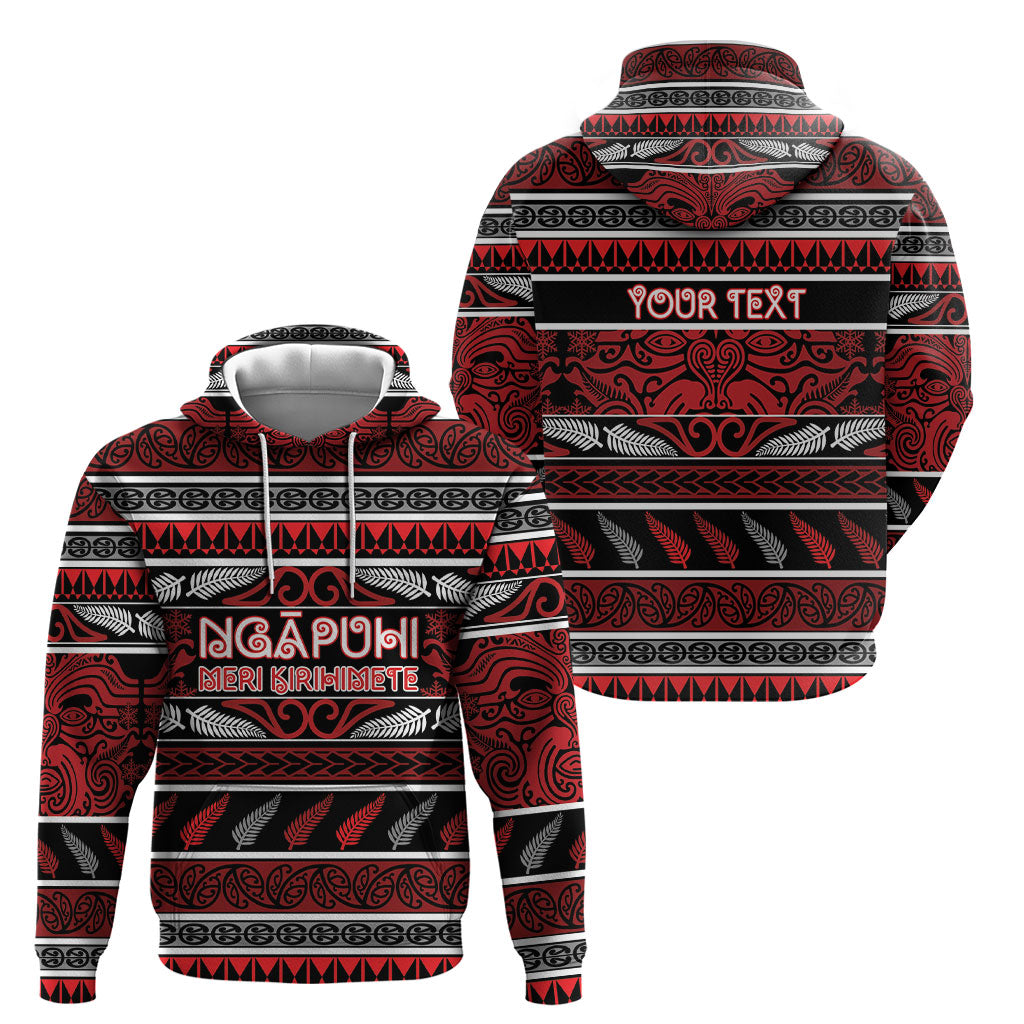 Personalised Ngapuhi Aotearoa Meri Kirihimete Hoodie Maori Silver Fern Koru Tribal Pattern