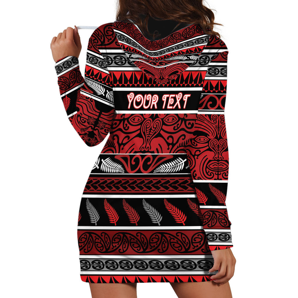 Personalised Ngapuhi Aotearoa Meri Kirihimete Hoodie Dress Maori Silver Fern Koru Tribal Pattern