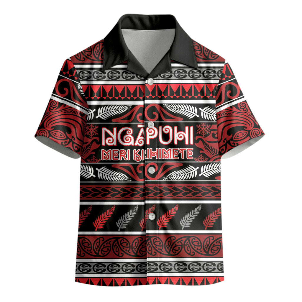 Personalised Ngapuhi Aotearoa Meri Kirihimete Kid Hawaiian Shirt Maori Silver Fern Koru Tribal Pattern