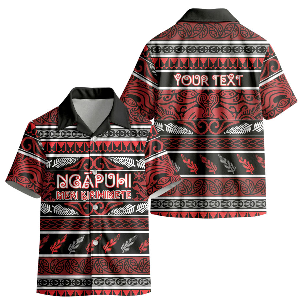 Personalised Ngapuhi Aotearoa Meri Kirihimete Kid Hawaiian Shirt Maori Silver Fern Koru Tribal Pattern