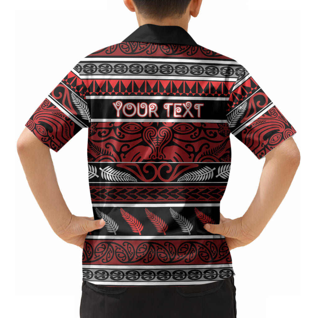 Personalised Ngapuhi Aotearoa Meri Kirihimete Kid Hawaiian Shirt Maori Silver Fern Koru Tribal Pattern